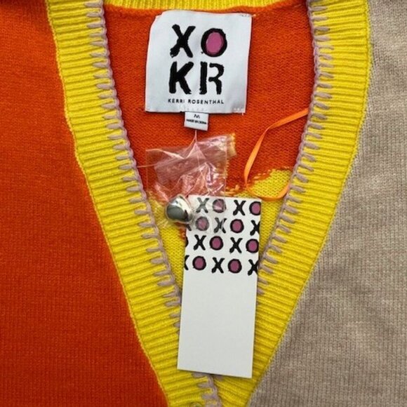 XOKR Kerri Rosenthal Heart Sunshine Color Block Cardigan V Neck Long Sleeves Med - Picture 3 of 14